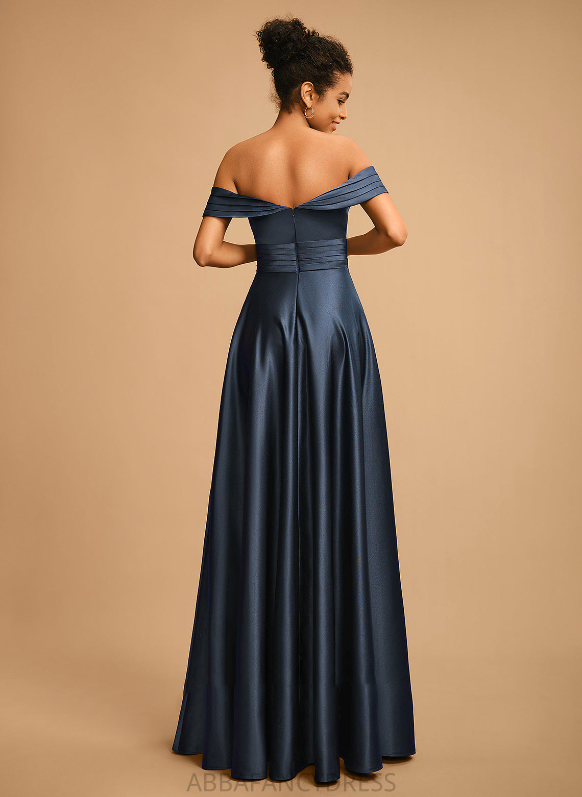 Satin Prom Dresses Off-the-Shoulder Pleated Floor-Length With A-Line Aylin