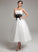 Bow(s) With Lace Ball-Gown/Princess Tulle Tea-Length Dress Wedding Dresses Sash Wedding Kenley Strapless Beading