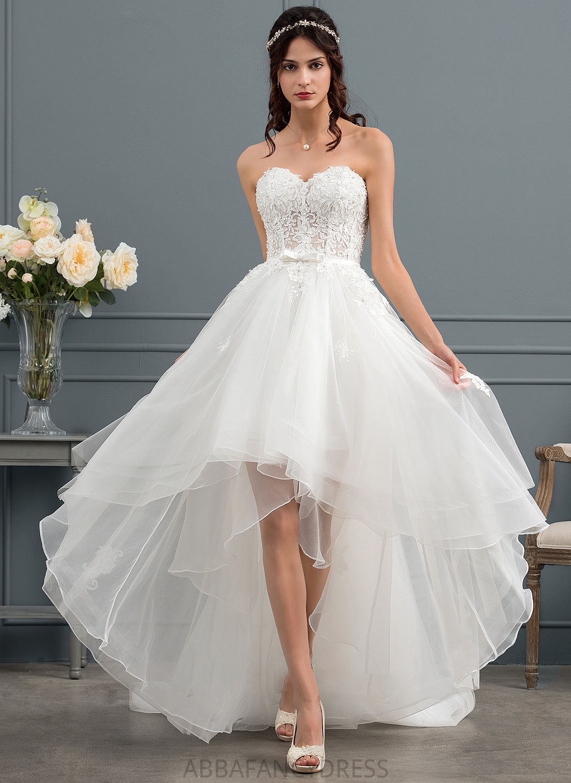 Sweetheart Tulle Sequins Dress Asymmetrical Wedding Dakota With Wedding Dresses A-Line Beading Bow(s)