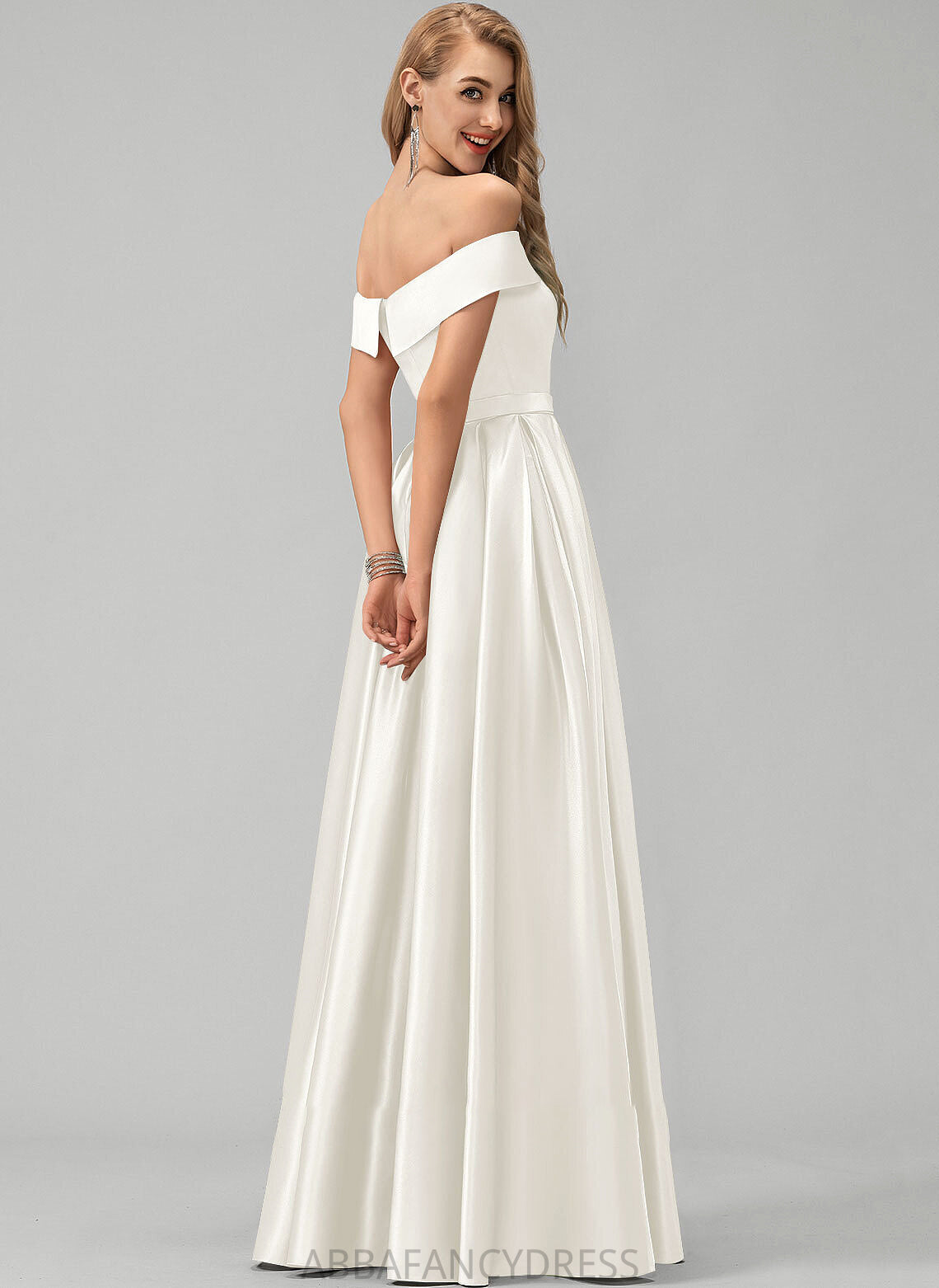 Front Dress Wedding Dresses Ball-Gown/Princess Cassandra Off-the-Shoulder With Split Floor-Length Wedding Satin Pockets