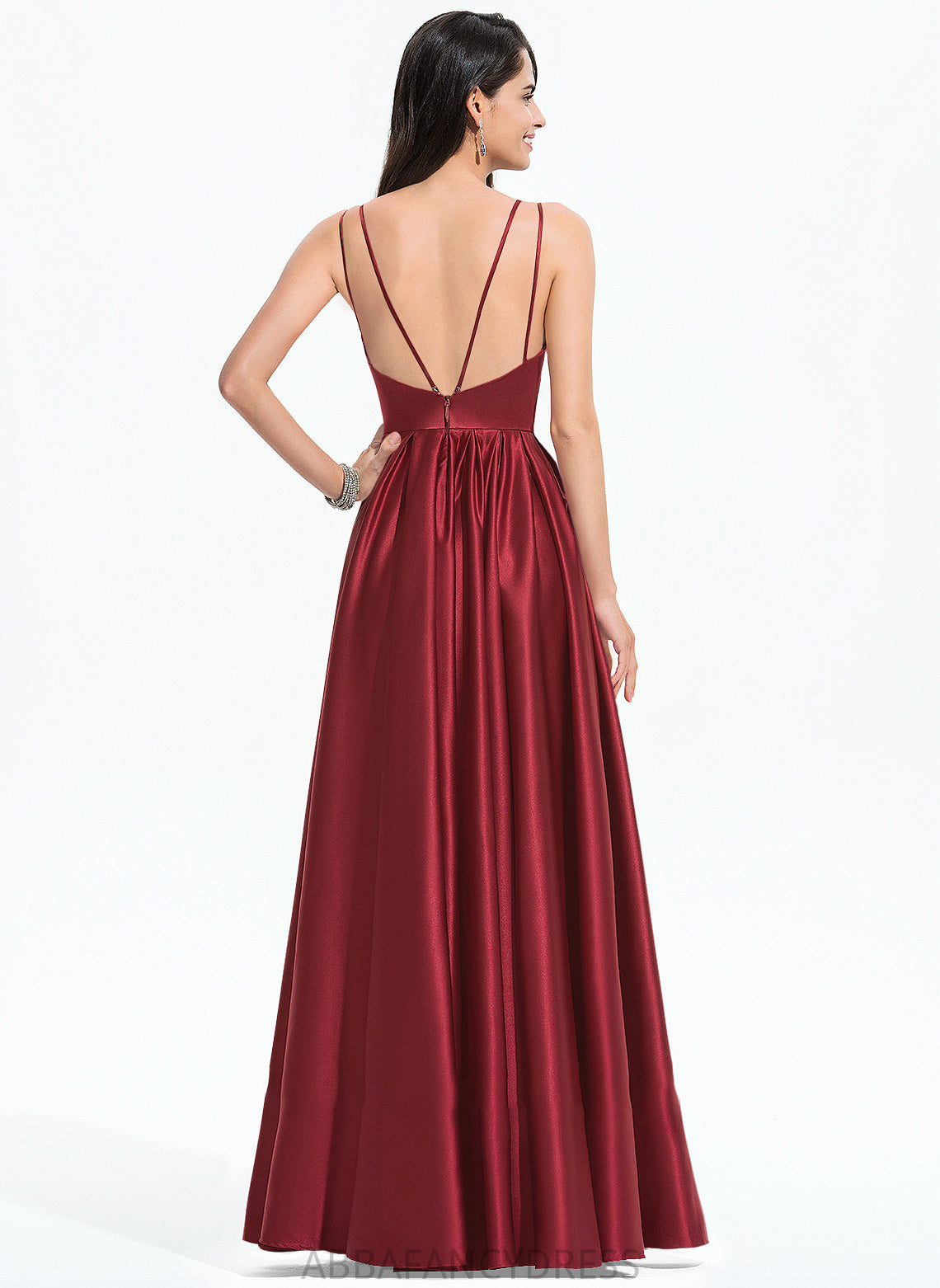 Pockets Xiomara Ruffle Prom Dresses Floor-Length Satin V-neck A-Line With