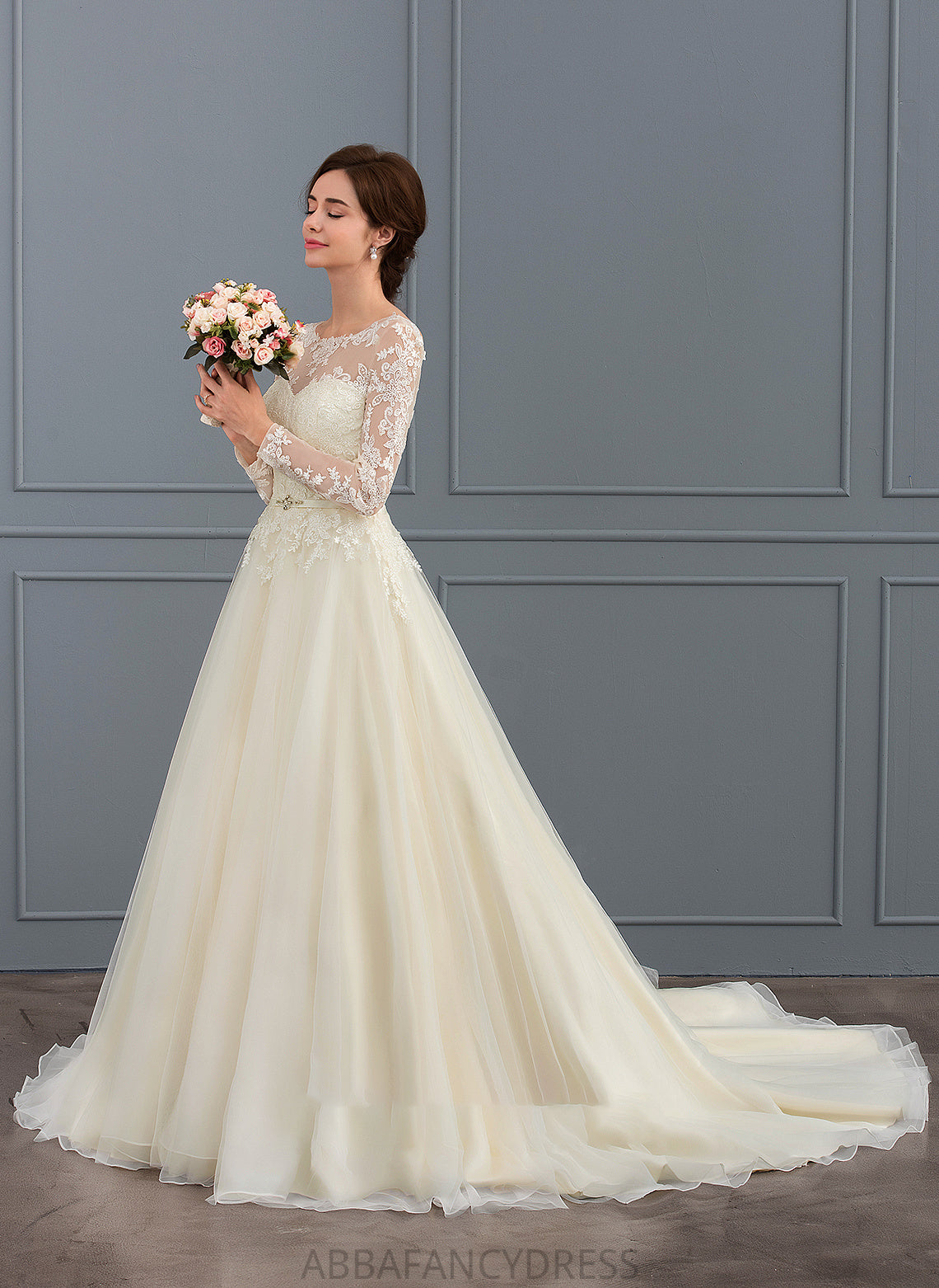 Ball-Gown/Princess Wedding Dresses Sequins Dress With Tulle Wedding Train Giuliana Illusion Court Lace Beading