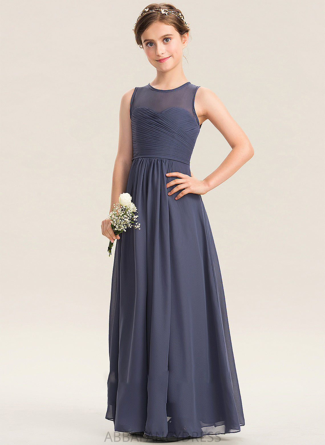 With Chiffon A-Line Junior Bridesmaid Dresses Lesly Floor-Length Scoop Ruffle Neck