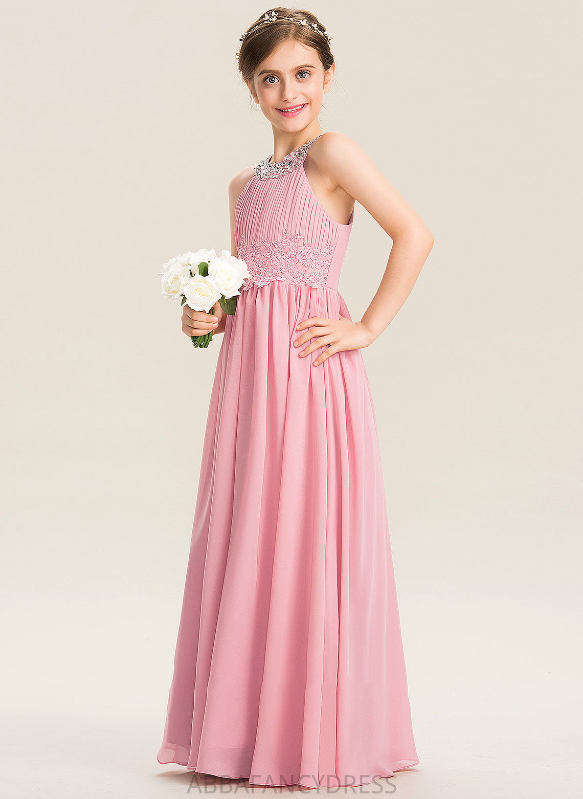 Scoop Sequins Lace With Beading Junior Bridesmaid Dresses Floor-Length Ruffle A-Line Chiffon Hayden Neck