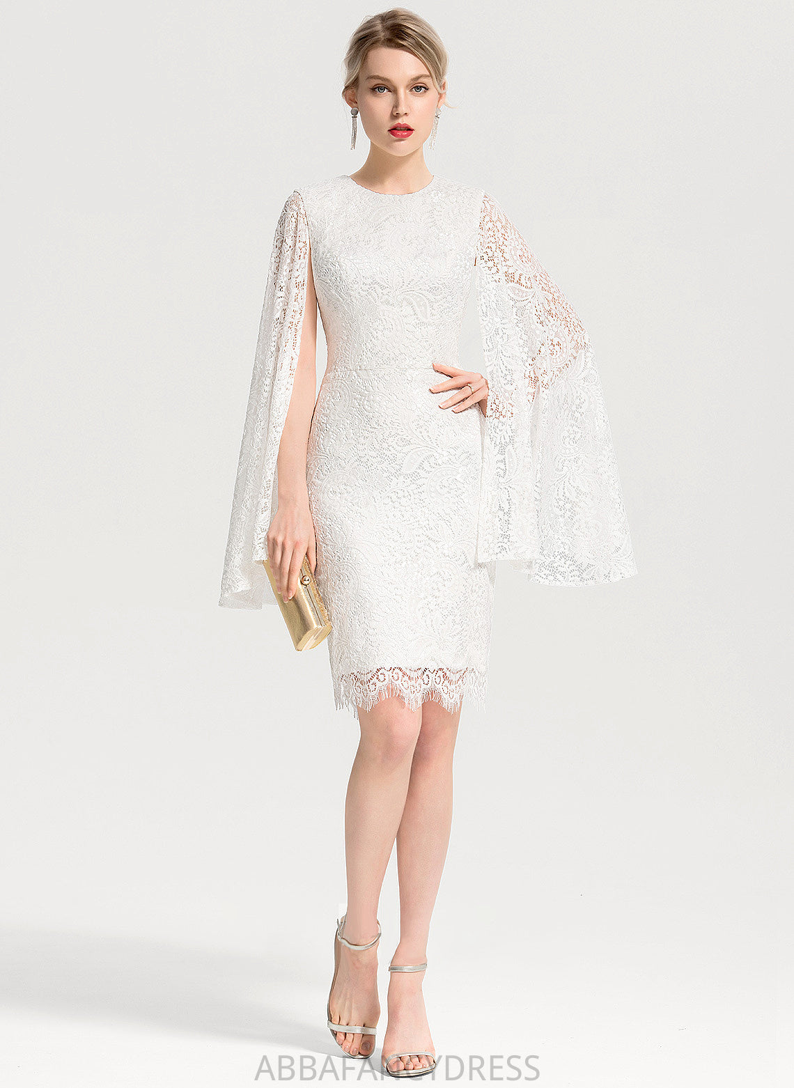 Scoop Cheryl Lace Wedding Dresses Sheath/Column Neck Knee-Length Wedding Dress