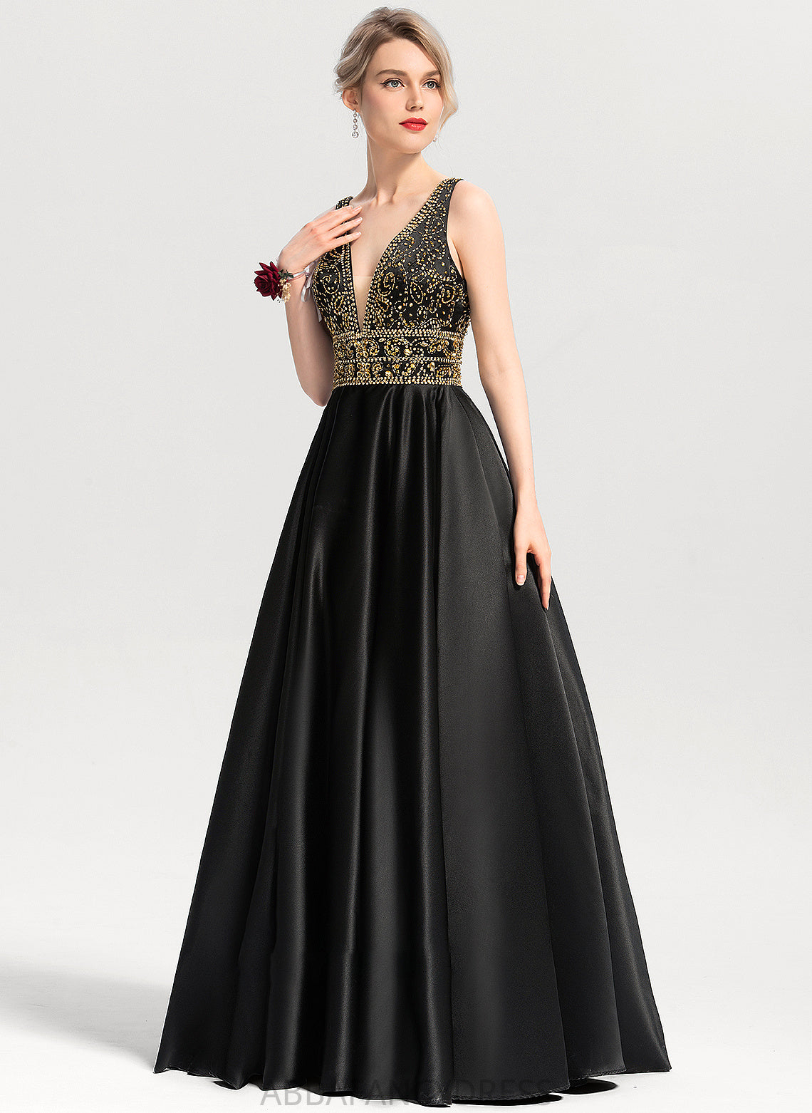 Lilah Beading V-neck Prom Dresses Ball-Gown/Princess Sequins Satin With Floor-Length
