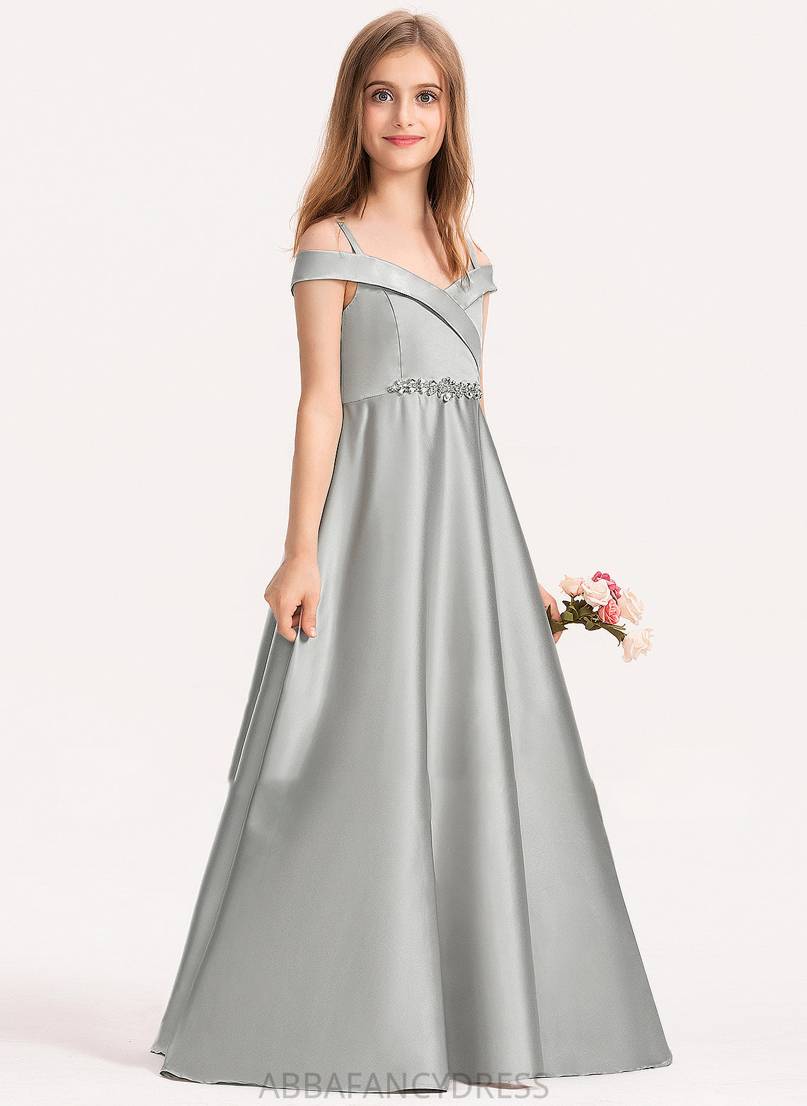 Junior Bridesmaid Dresses Satin Off-the-Shoulder Casey Floor-Length Ball-Gown/Princess