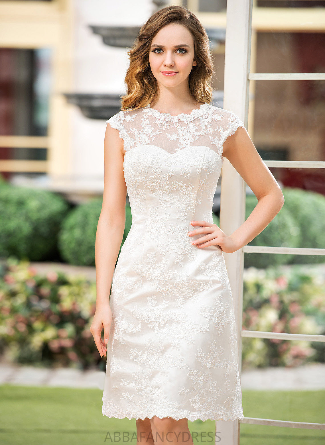 Knee-Length Lace A-Line Satin Wedding Dresses Wedding Dress Amelie