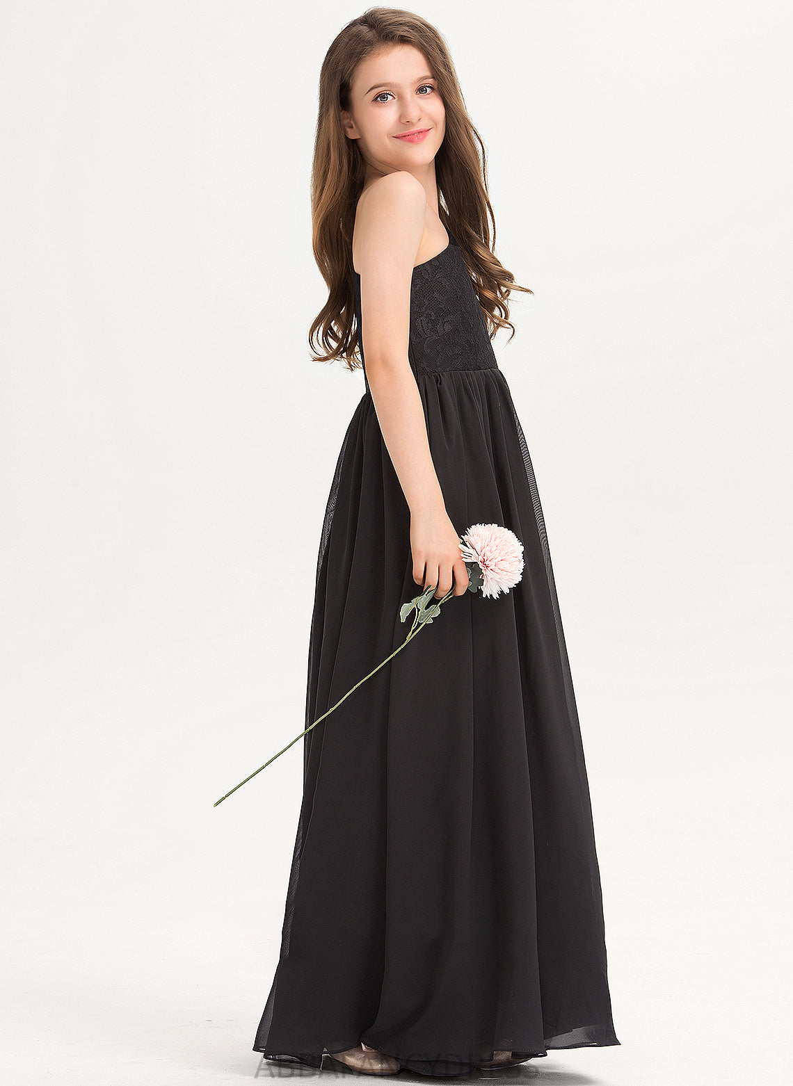 One-Shoulder Chiffon Lace Yuliana Floor-Length A-Line Junior Bridesmaid Dresses