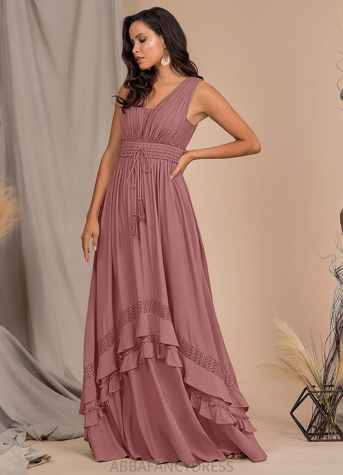 Morgan Spaghetti Staps Tulle Natural Waist Floor Length Sleeveless A-Line/Princess Bridesmaid Dresses