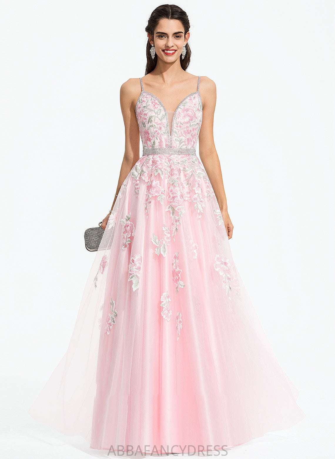 Micah Tulle V-neck With Sequins Prom Dresses Beading Ball-Gown/Princess Floor-Length