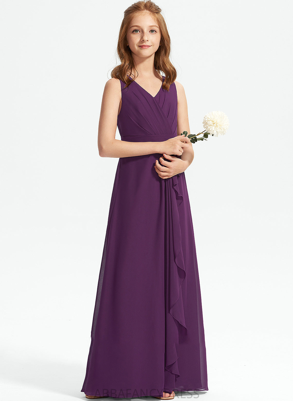 With V-neck Siena Floor-Length A-Line Junior Bridesmaid Dresses Ruffles Chiffon
