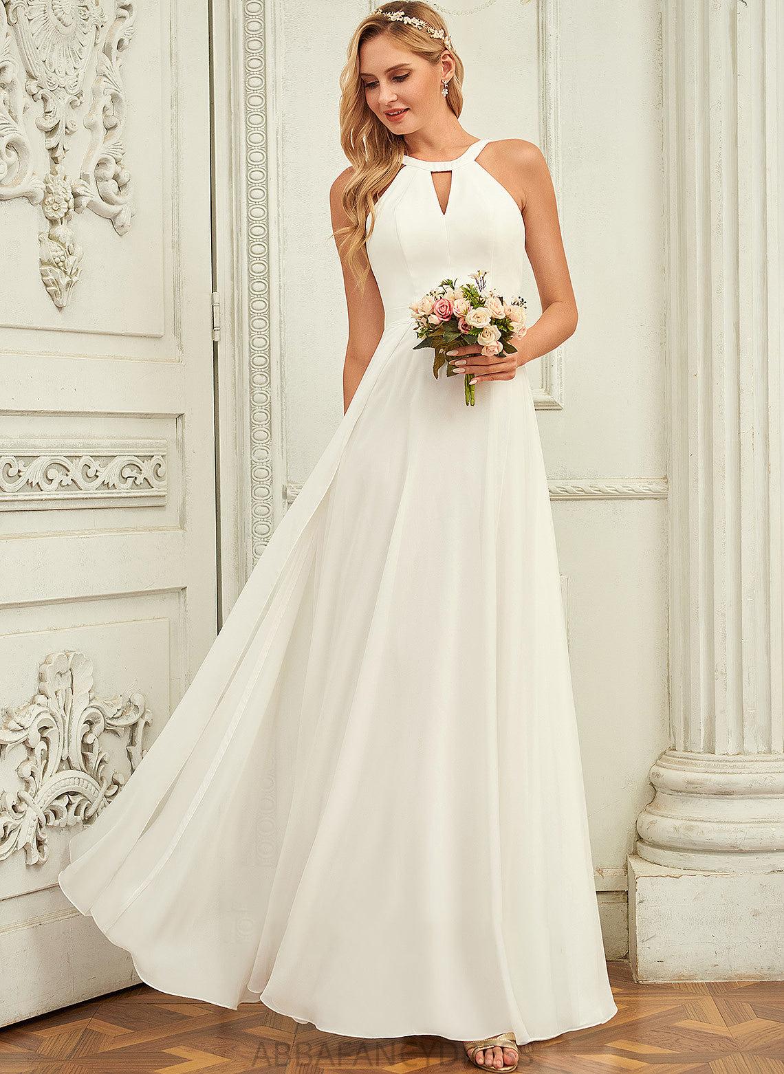 Chiffon Floor-Length A-Line Wedding Neck Dress Wedding Dresses Daniella Scoop