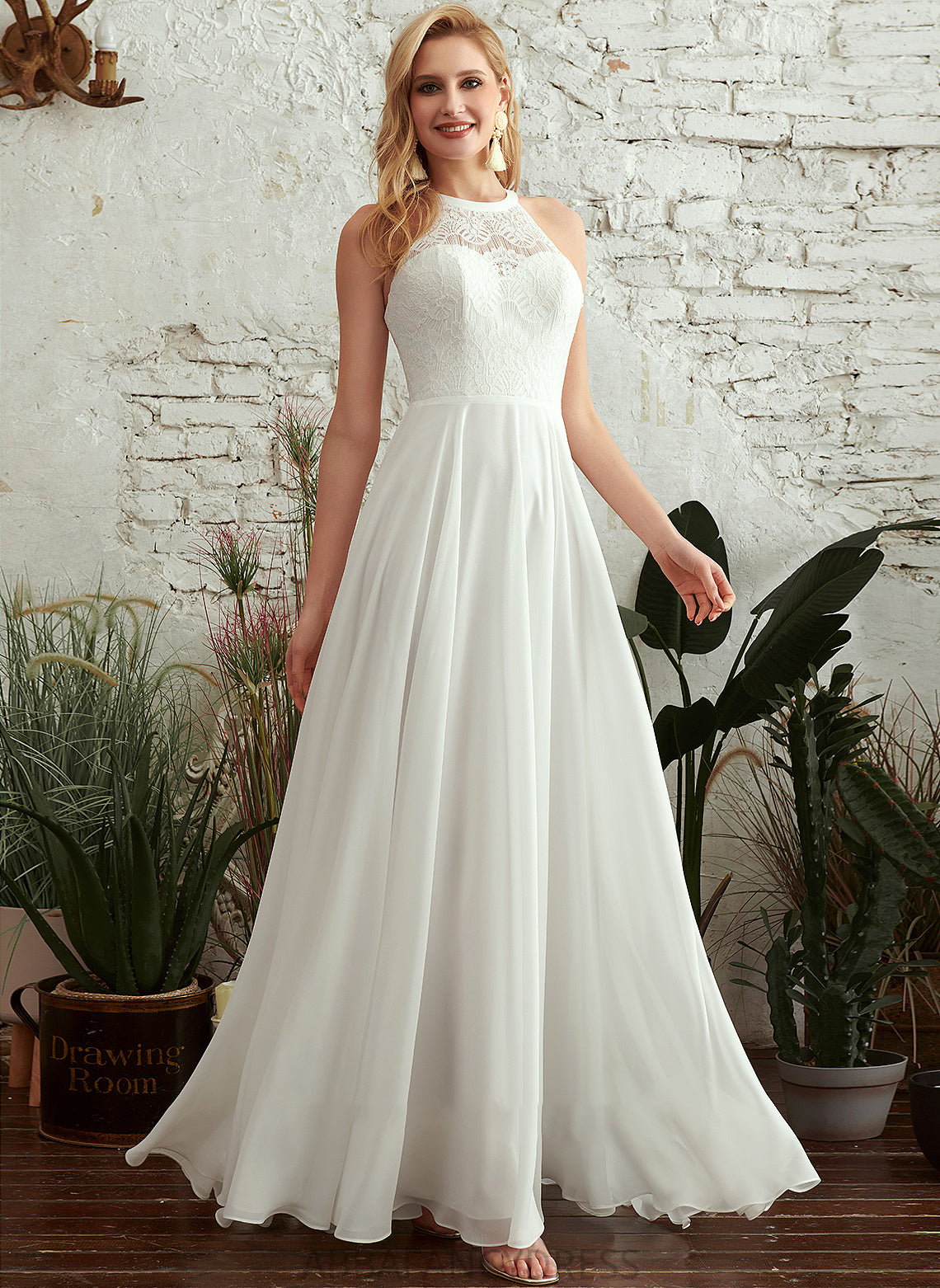 A-Line Neck Dress Scoop Tessa Floor-Length Wedding Wedding Dresses