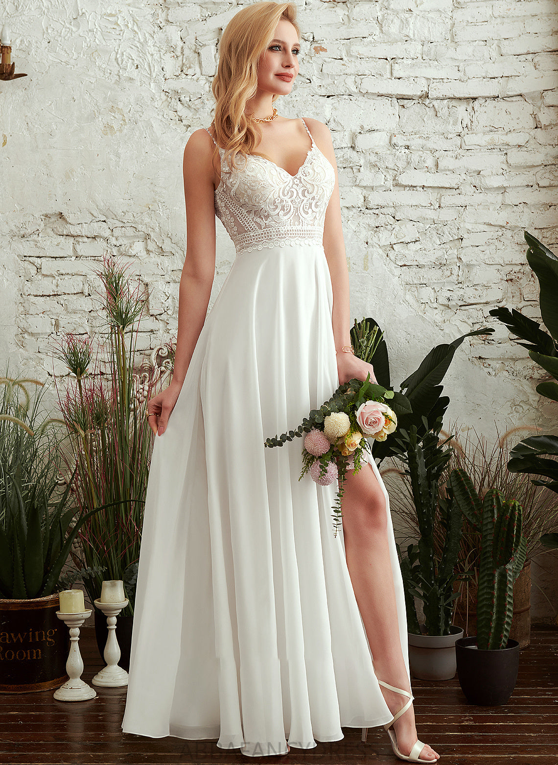 Floor-Length V-neck Split Front A-Line With Wedding Dresses Carla Dress Wedding