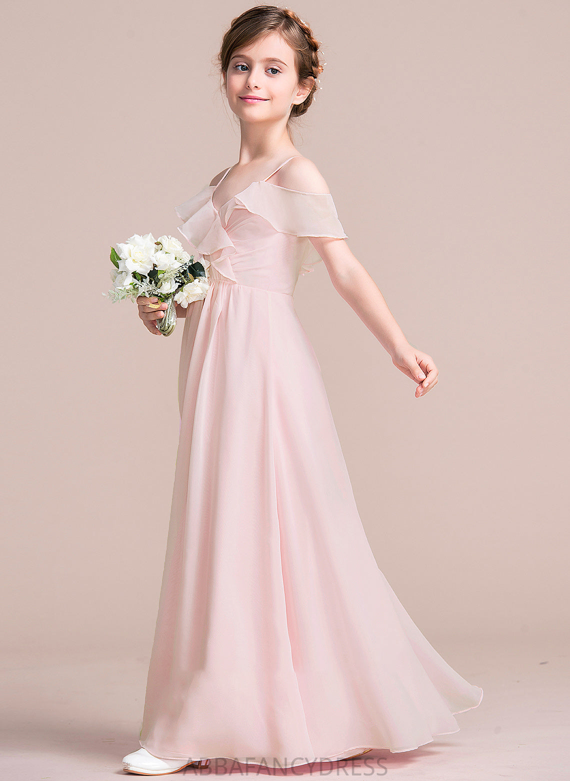 With Cascading Floor-Length A-Line Junior Bridesmaid Dresses Ruffles Carleigh V-neck Chiffon