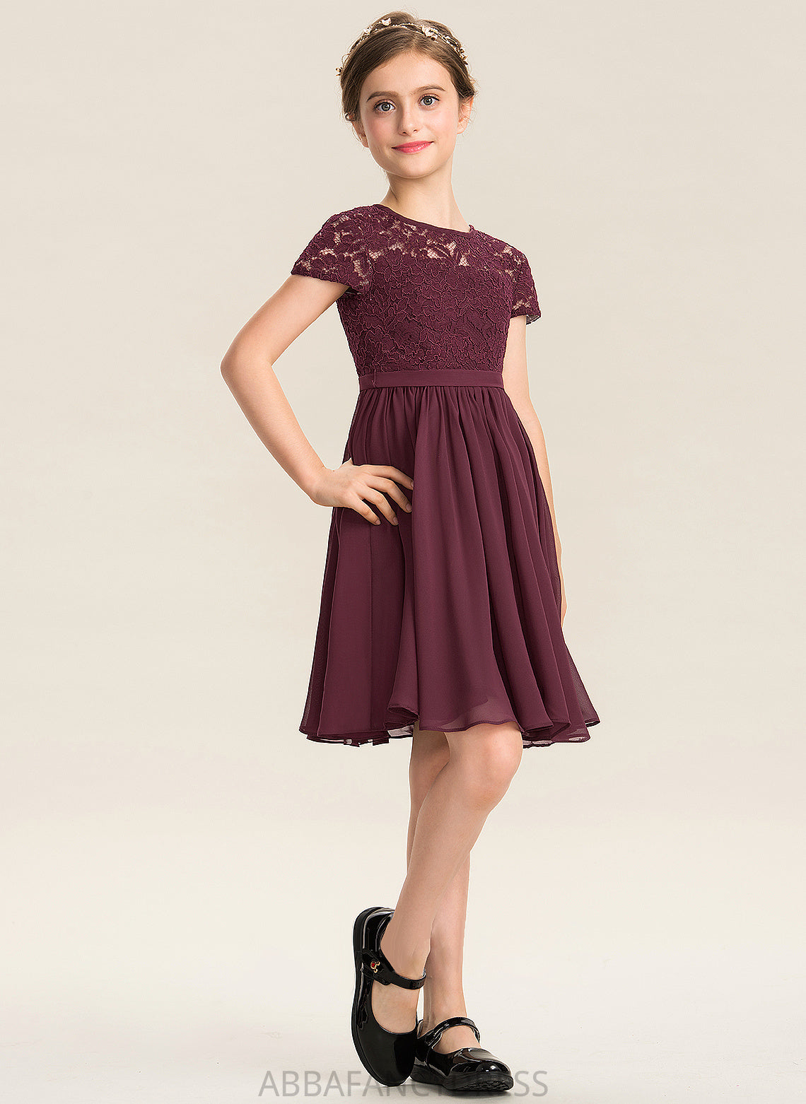 With Junior Bridesmaid Dresses Neck Chiffon Scoop Lace A-Line Knee-Length Bow(s) Nola