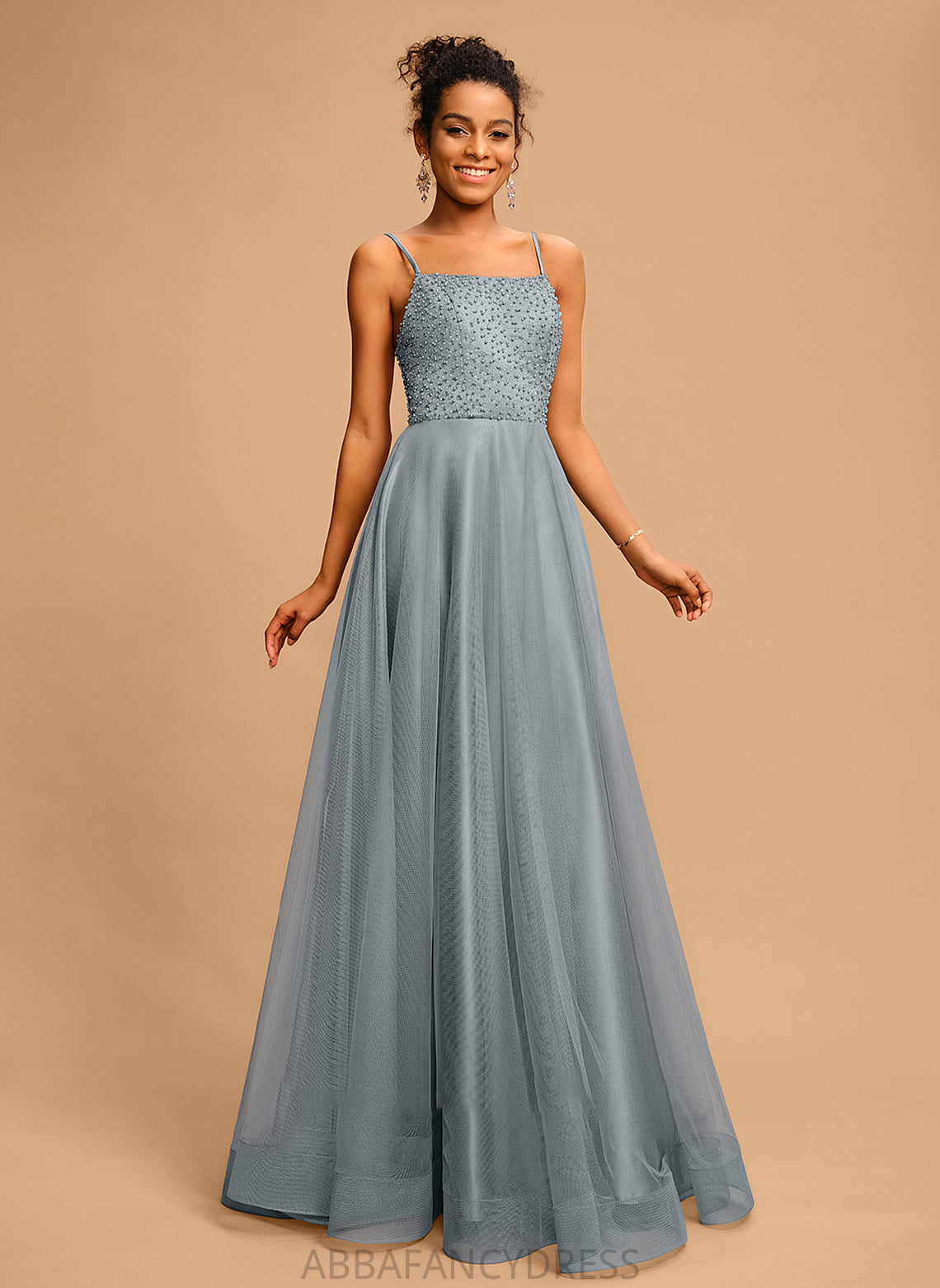 Prom Dresses Beading Sequins Lexie Tulle Square Ball-Gown/Princess Neckline With Floor-Length