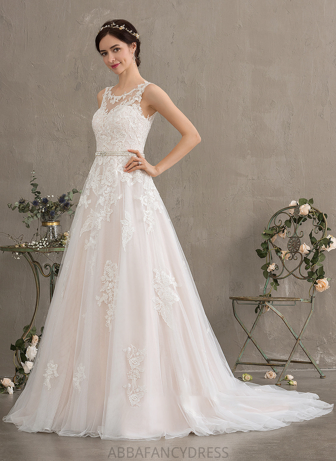 Dress Tulle Kassidy Scoop Sequins Wedding Beading Wedding Dresses Neck With Court Ball-Gown/Princess Train