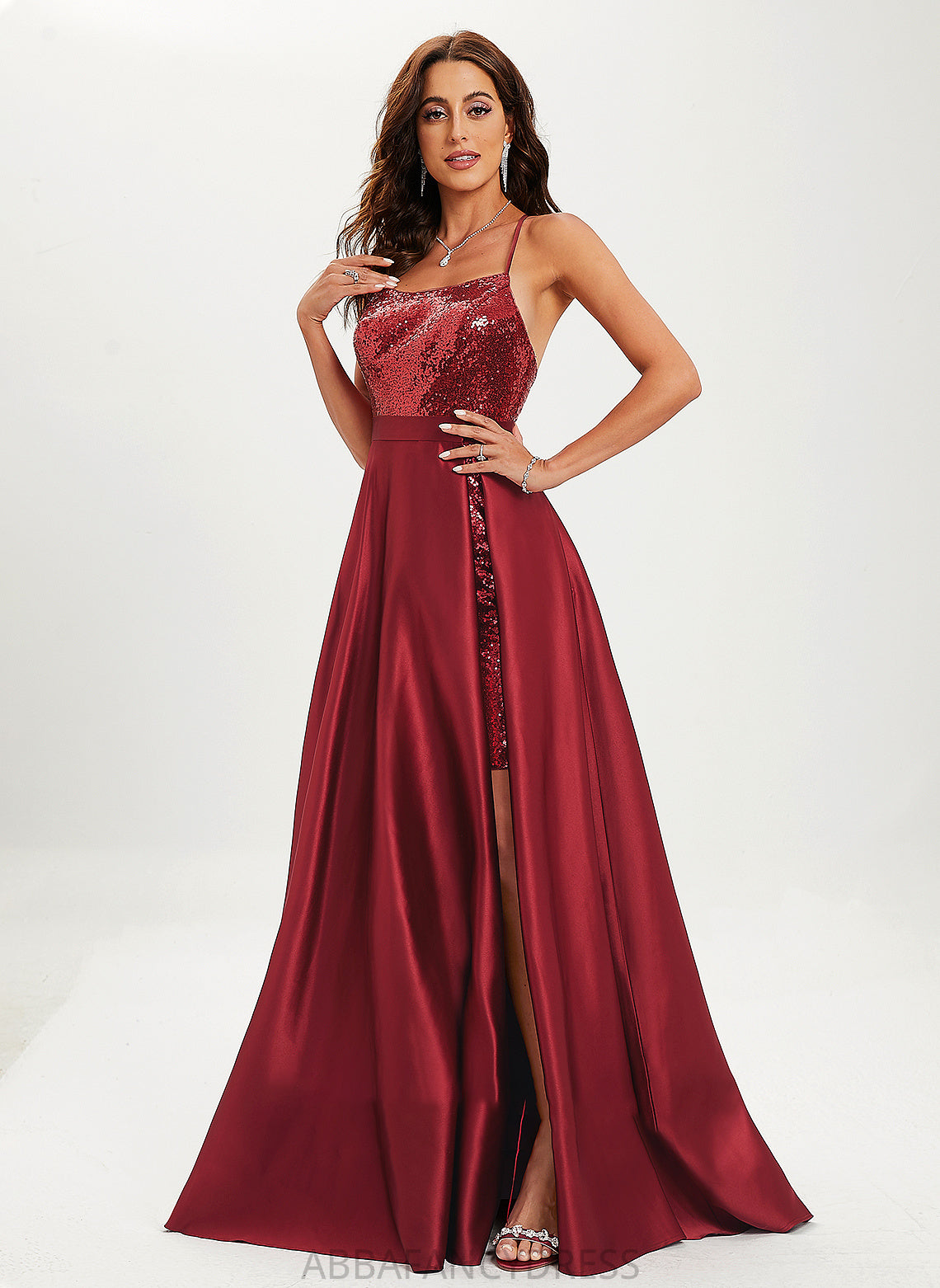 Sequins Prom Dresses Satin Neck Scoop Sweep Arely Ball-Gown/Princess With Train