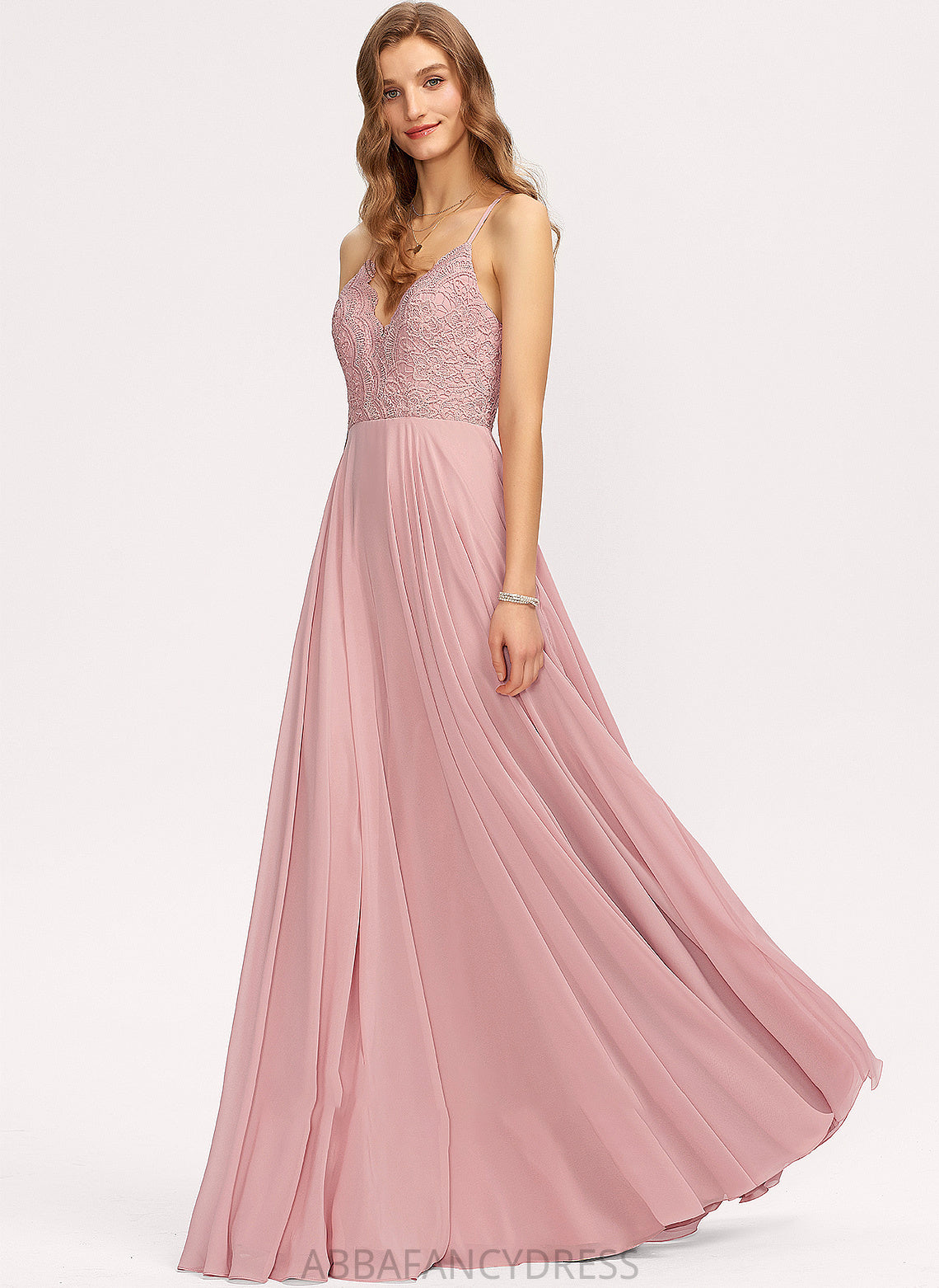 A-Line Jacquelyn Floor-Length V-neck Chiffon Prom Dresses