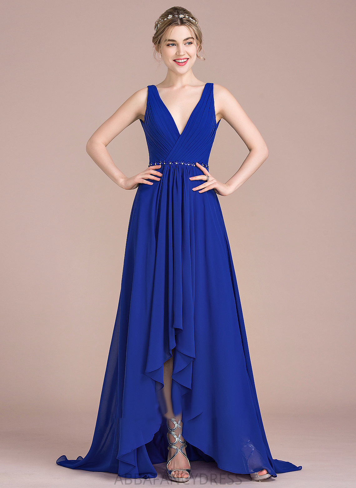 Sequins Prom Dresses V-neck Hillary With A-Line Chiffon Beading Asymmetrical Ruffle