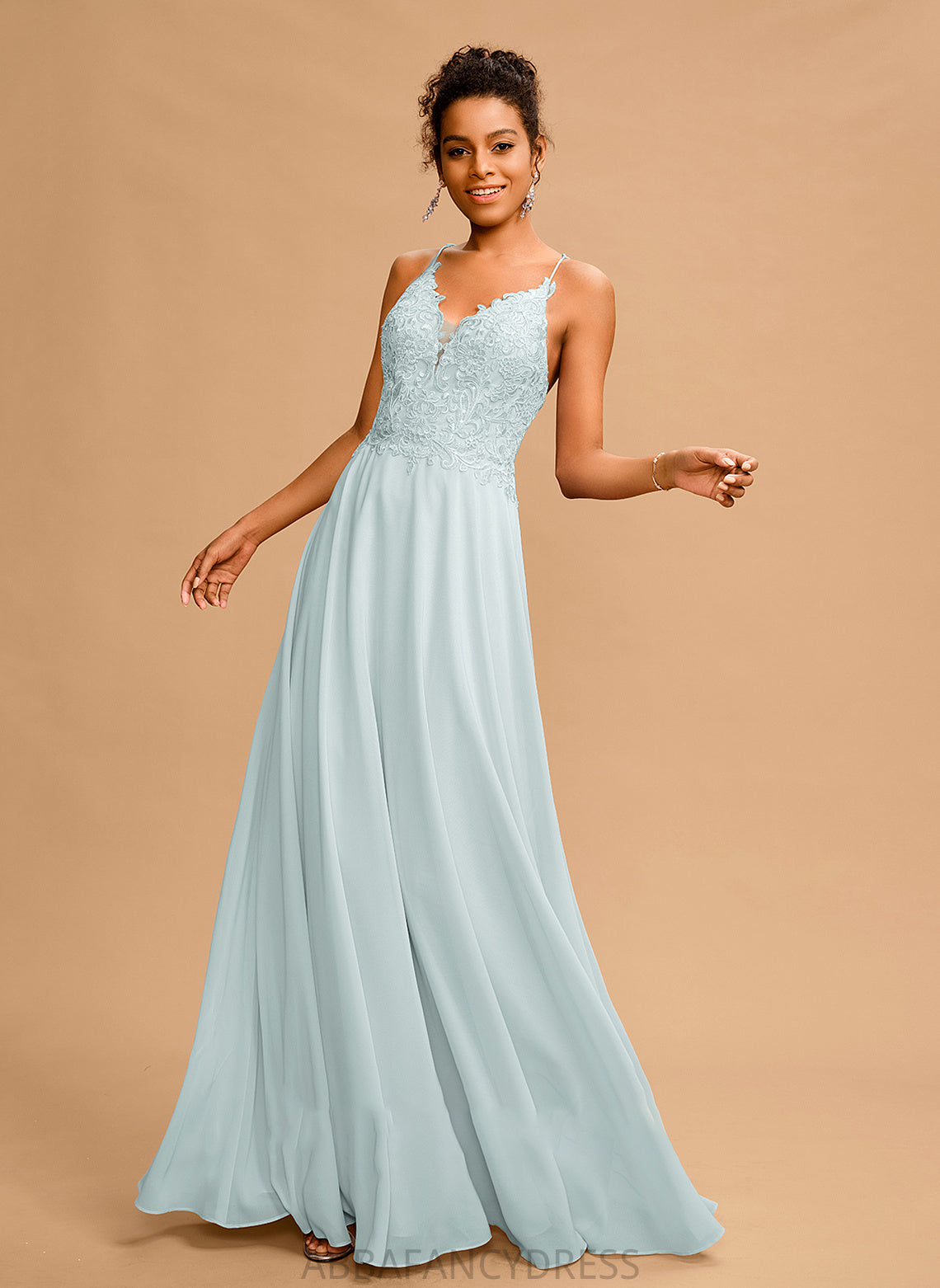 V-neck A-Line Prom Dresses Linda With Chiffon Floor-Length Sequins