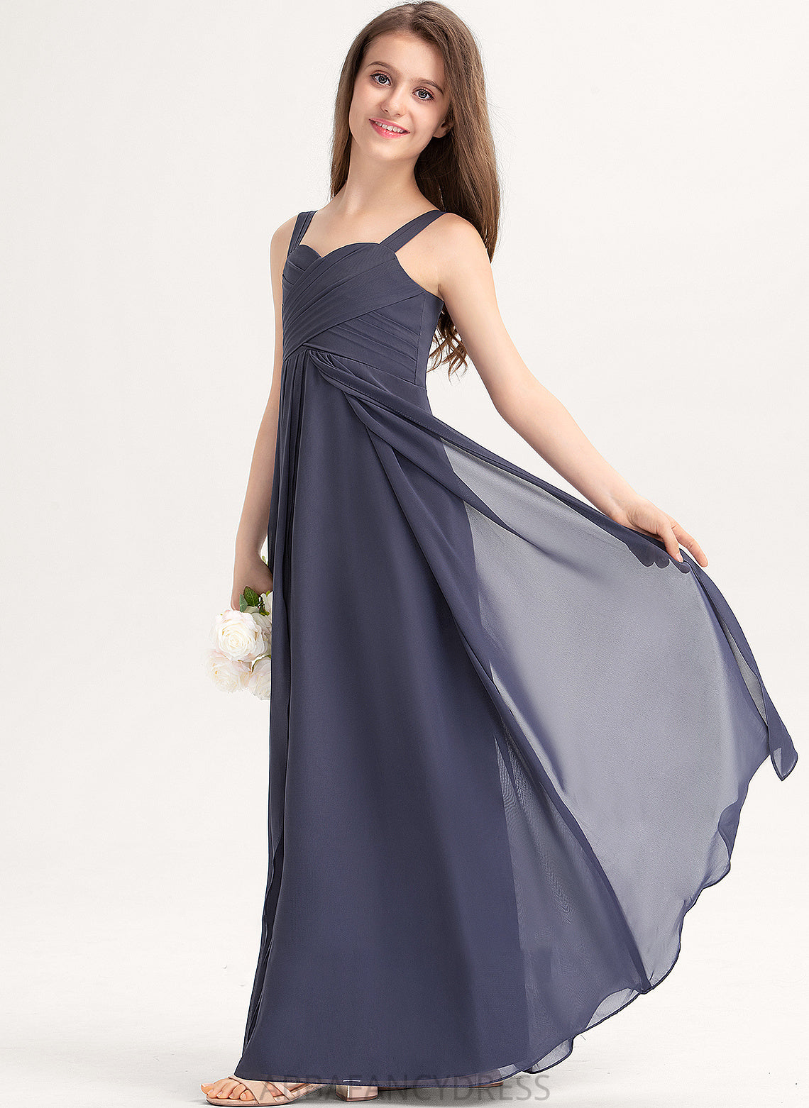Ruffle Junior Bridesmaid Dresses A-Line Floor-Length Willow Sweetheart With Chiffon