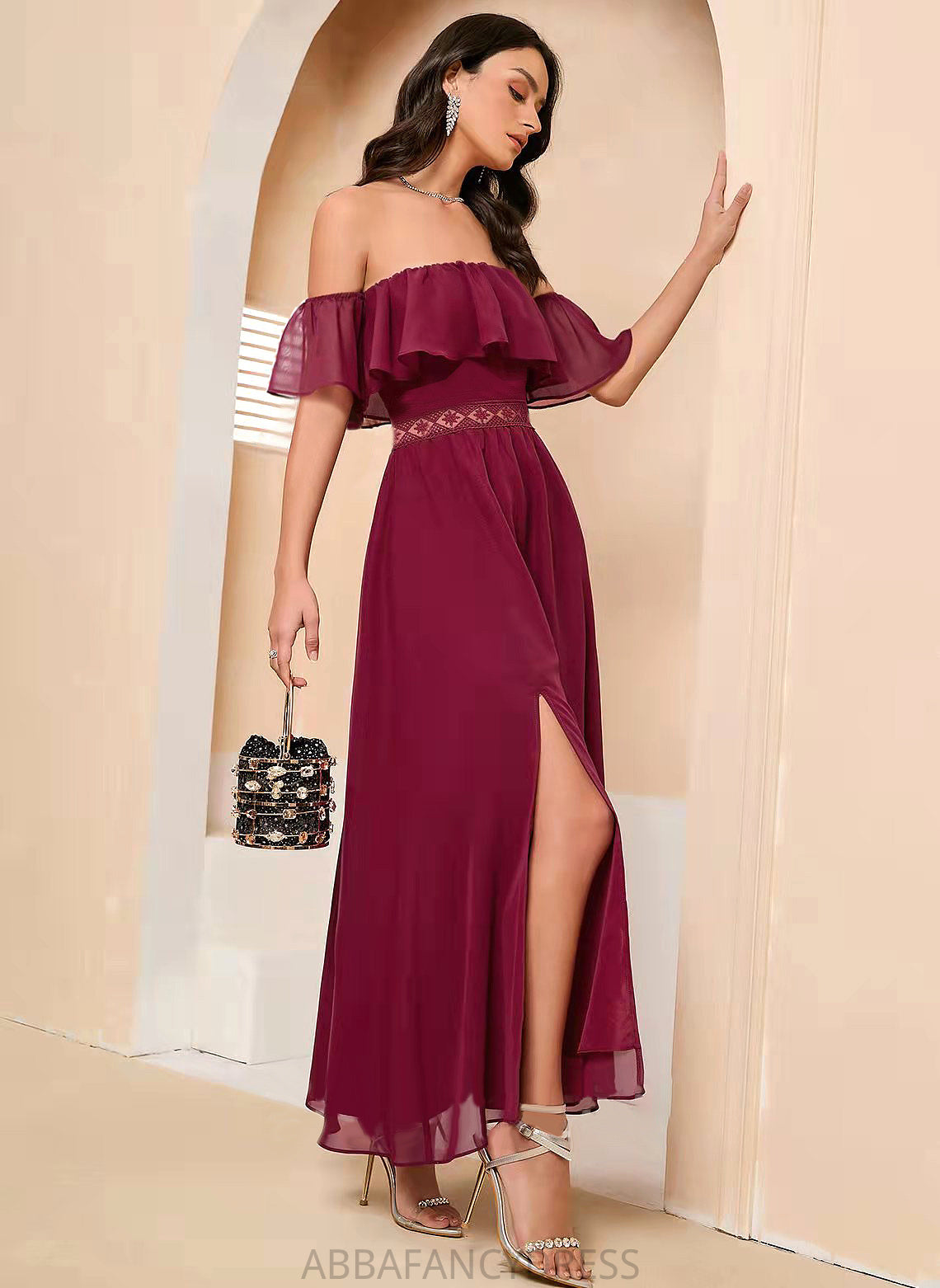 Prom Dresses With Ankle-Length Off-the-Shoulder A-Line Front Carla Split