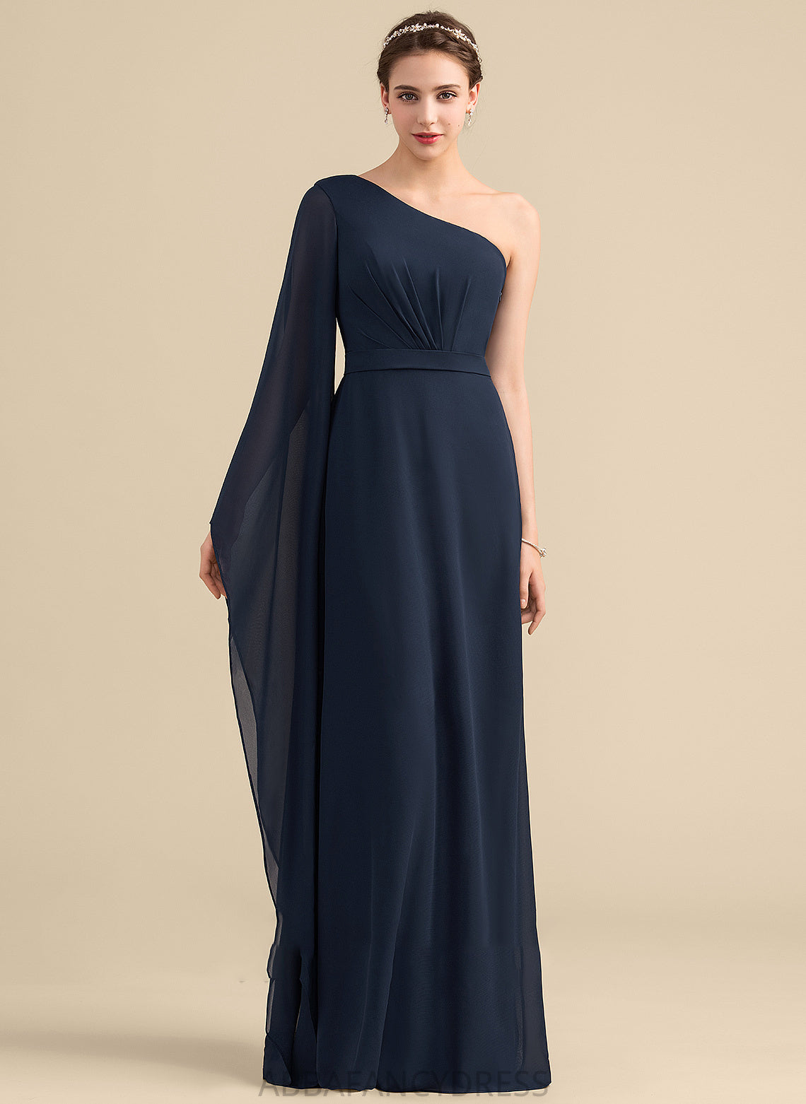 Embellishment Ruffle A-Line Silhouette Fabric Length One-Shoulder Floor-Length Neckline Sasha Velvet Trumpet/Mermaid