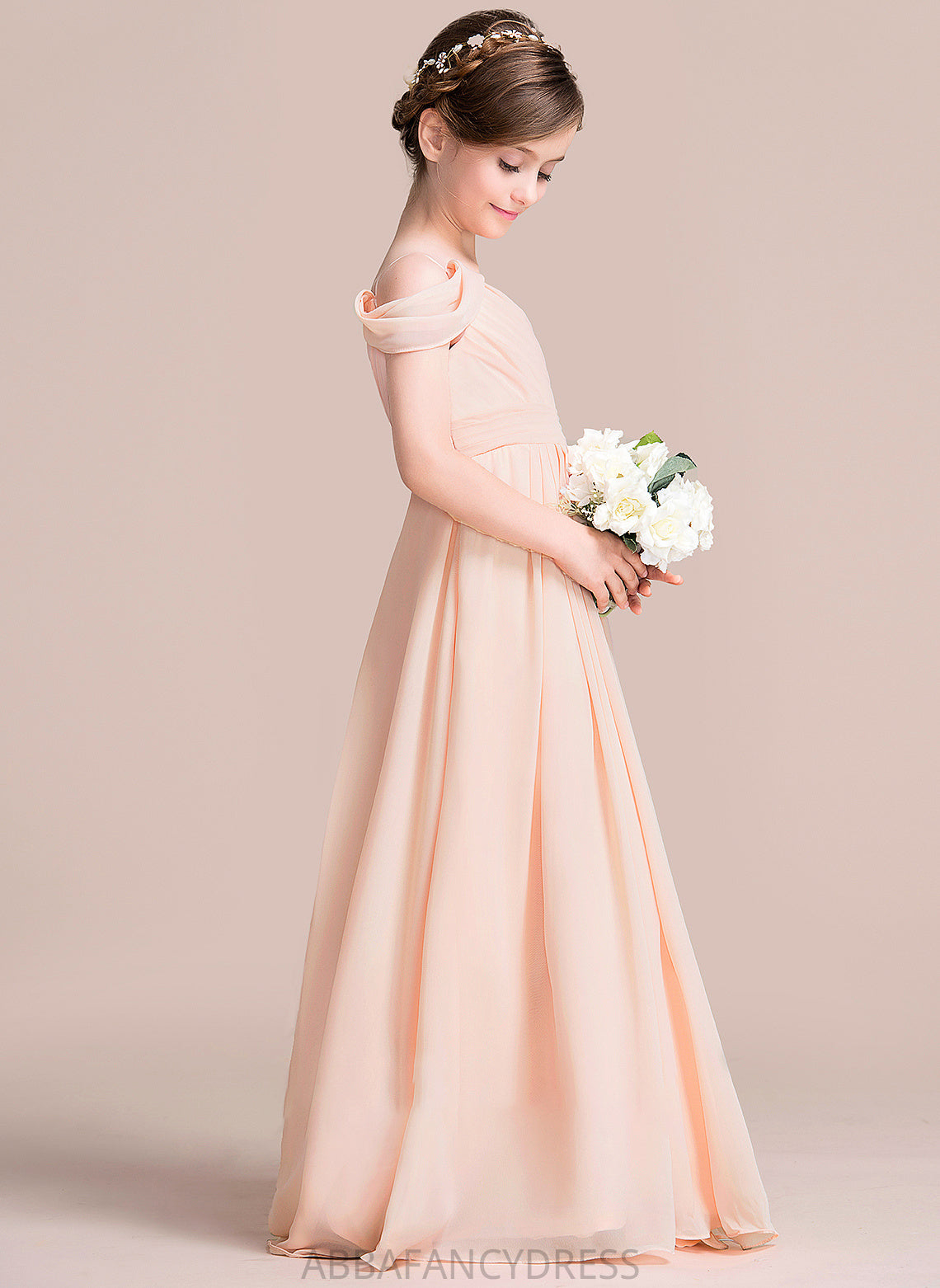 Ruffle Floor-Length A-Line With Junior Bridesmaid Dresses Chiffon One-Shoulder Lea