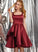 Satin Square Karlee With Knee-Length Ruffles Prom Dresses Neckline Cascading A-Line Bow(s)