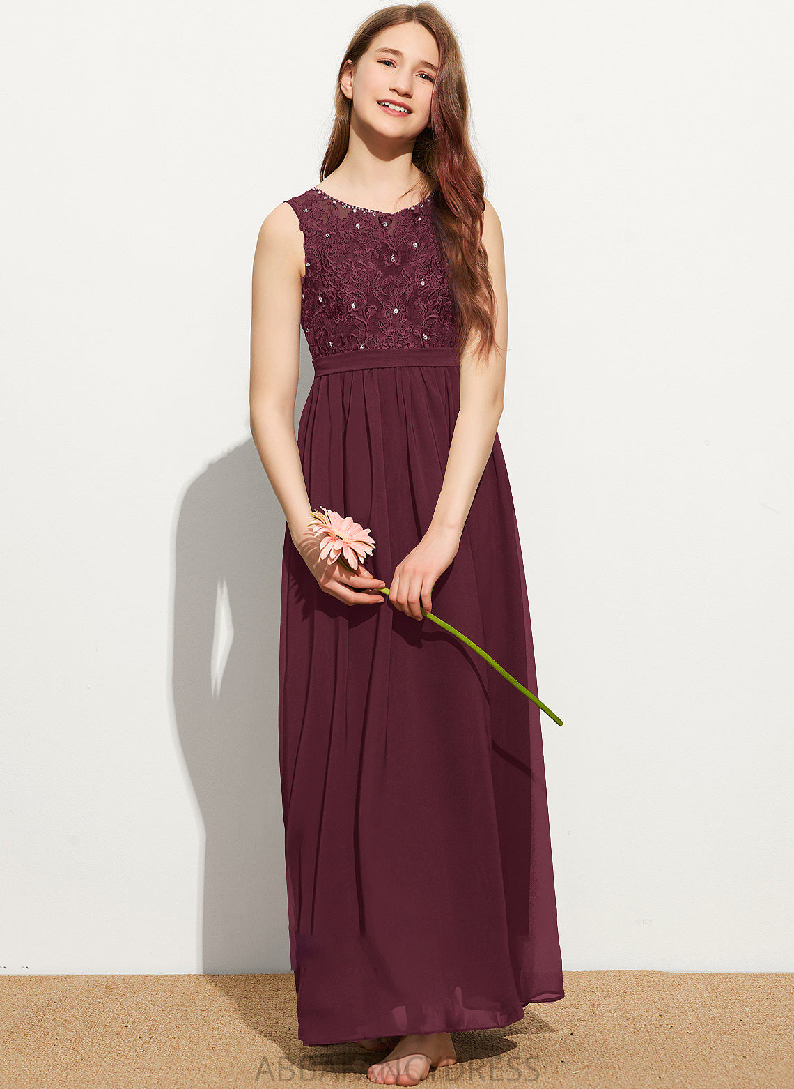 Scoop Janiyah Sequins A-Line Lace Junior Bridesmaid Dresses Chiffon Beading With Neck Floor-Length