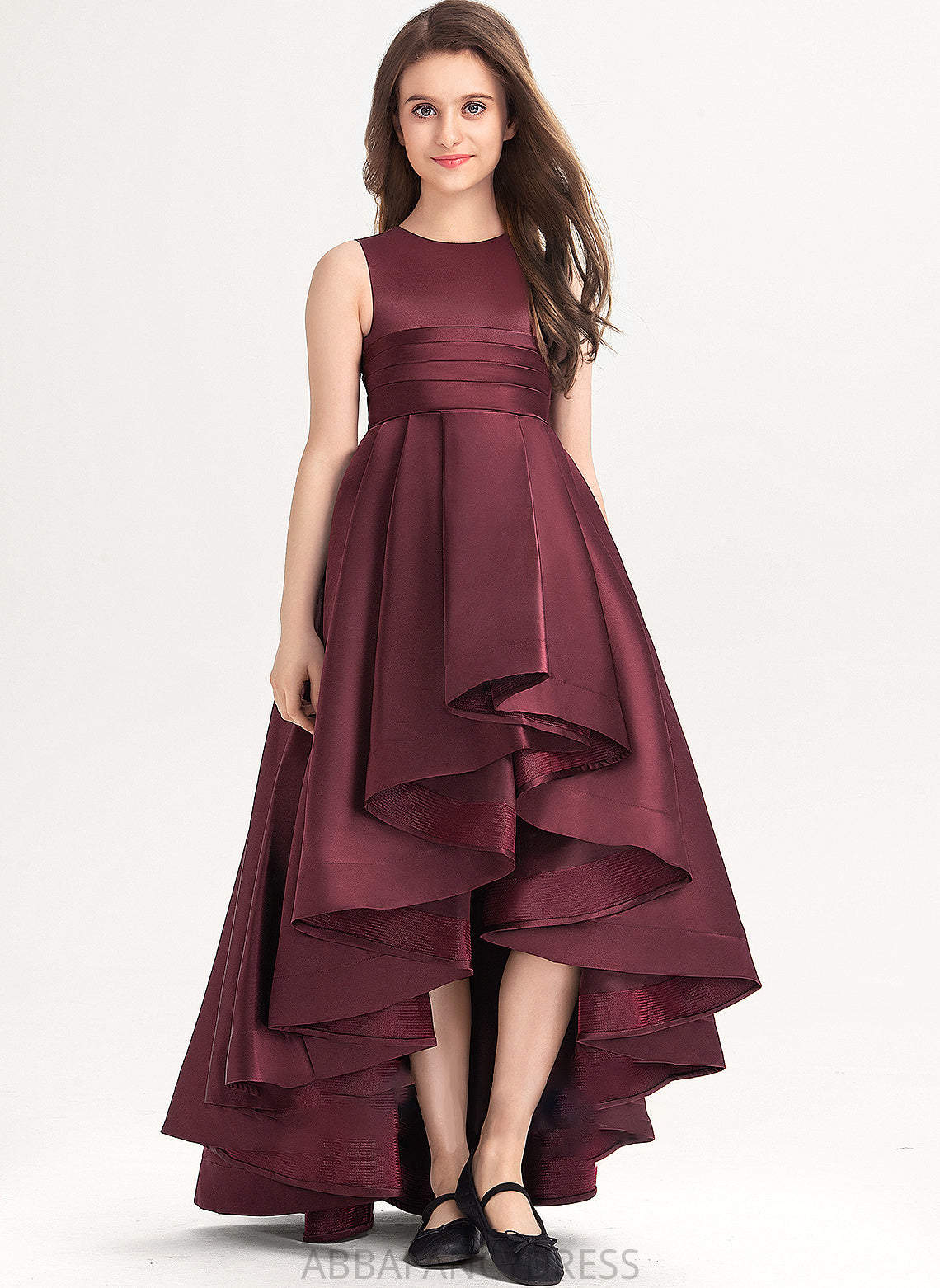 Asymmetrical Satin Junior Bridesmaid Dresses Neck Scoop Ruffle Ruth With A-Line