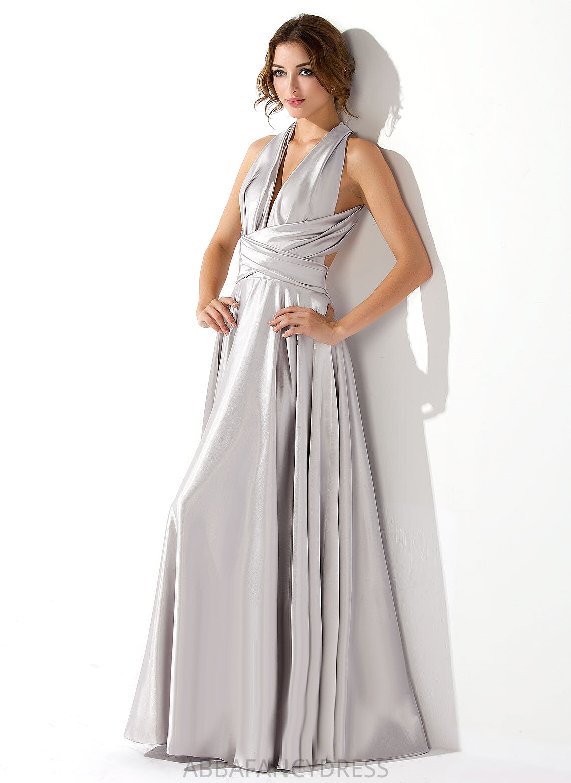 Floor-Length V-neck With Prom Dresses Pleated Charmeuse A-Line Jazmin