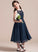 Scoop Chiffon Neck Heather With Lace Tea-Length Ruffle A-Line Junior Bridesmaid Dresses