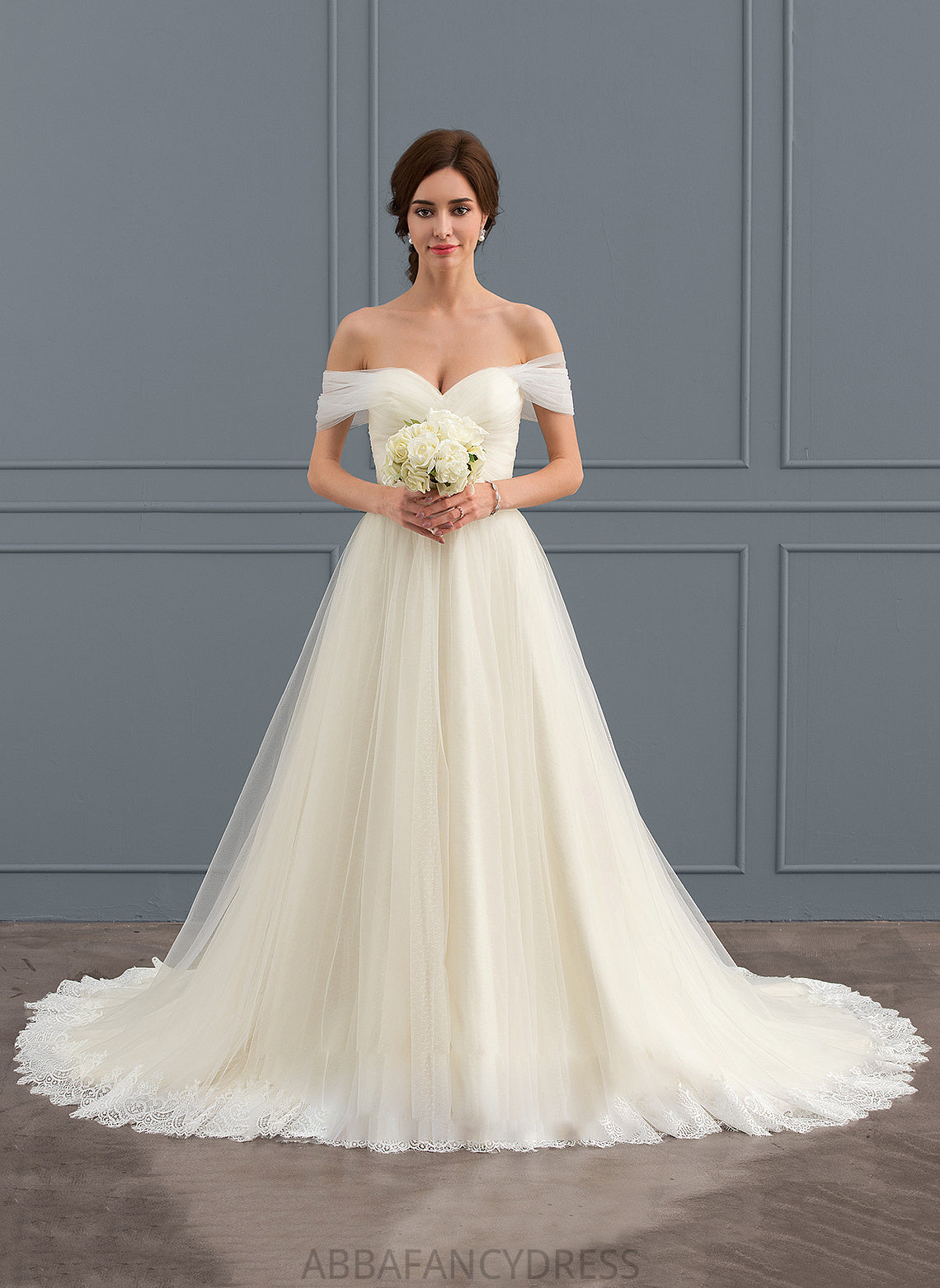 Train Karlie Tulle Dress Ruffle Wedding Dresses Court With Lace Wedding Ball-Gown/Princess Off-the-Shoulder