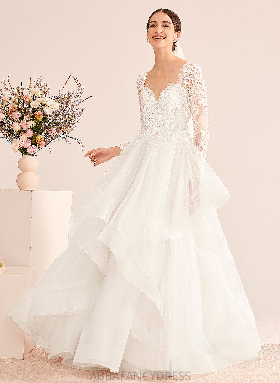 Floor-Length Wedding Mikaela With V-neck Dress Ball-Gown/Princess Beading Wedding Dresses Sequins