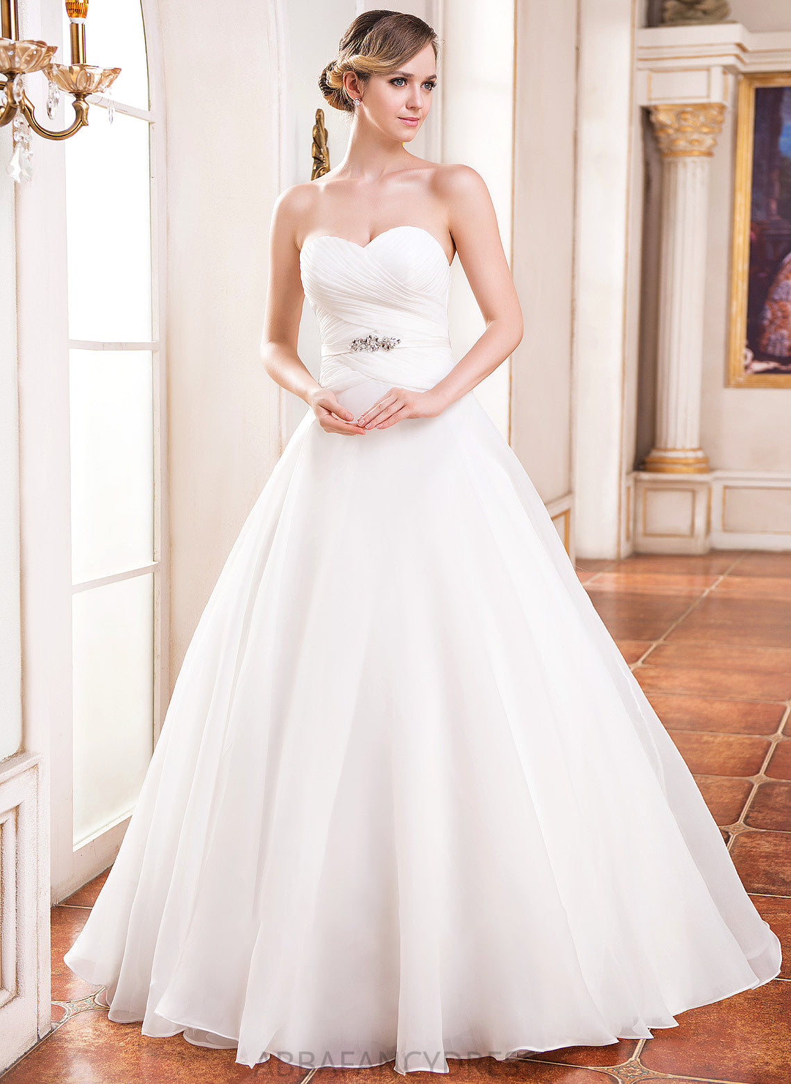 Organza Sweetheart Floor-Length Ruffle Ball-Gown/Princess Beading Wedding With Elisa Sequins Dress Wedding Dresses