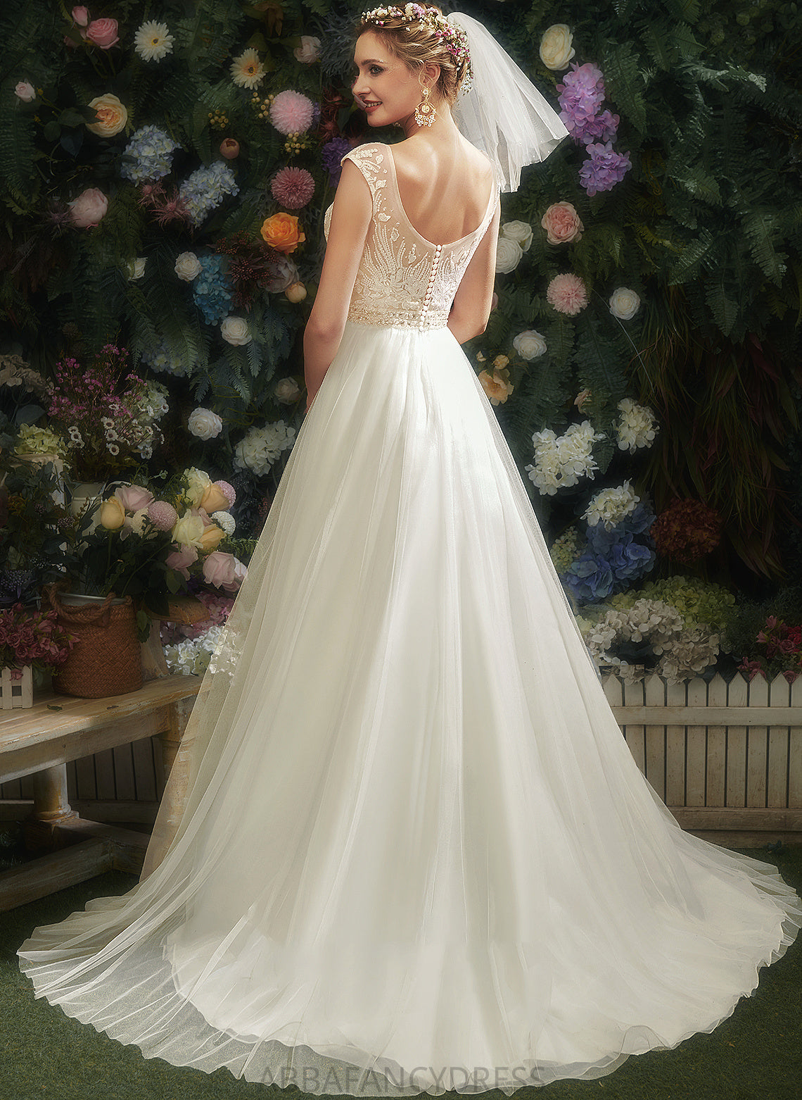 Denisse Dress With Illusion Wedding Dresses Train Lace Beading Court A-Line Sequins Wedding