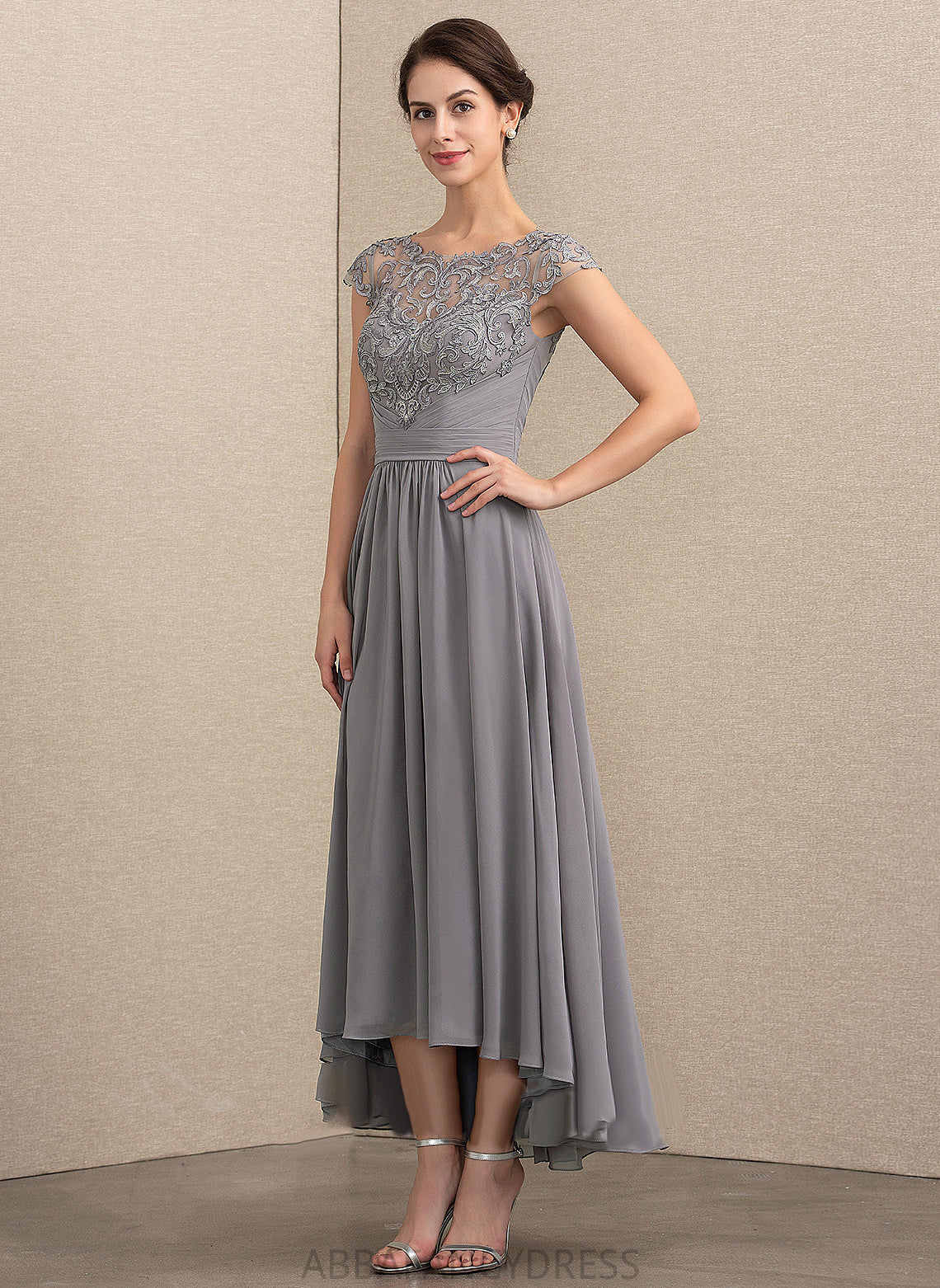 Lace Neck Dress Chiffon Mother of the Bride Dresses Scoop the Charlize A-Line of Mother Asymmetrical Bride