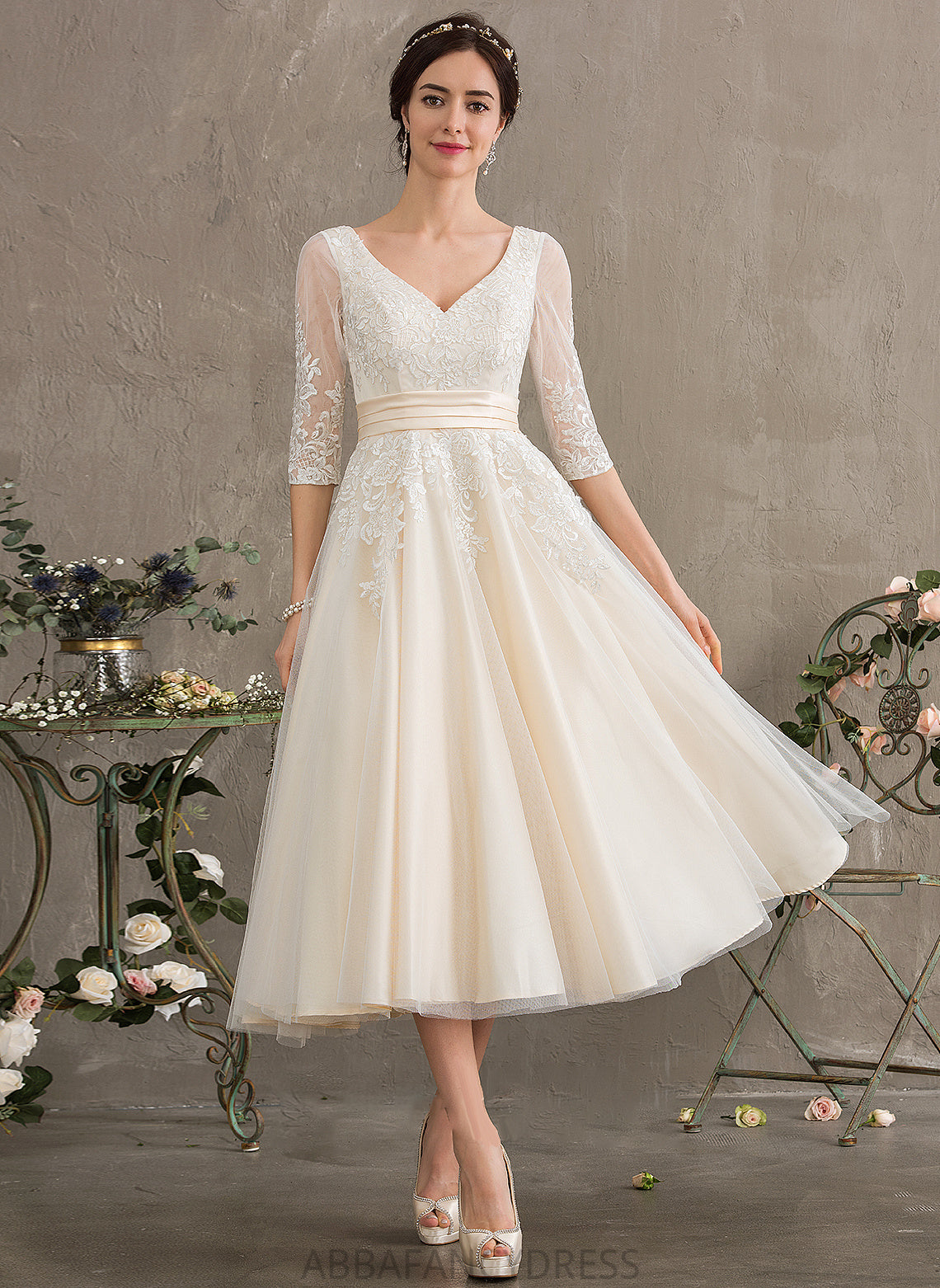 Wedding Anahi Dress Wedding Dresses V-neck Ball-Gown/Princess Tea-Length Tulle
