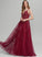 Beading A-Line Sequins With Floor-Length Prom Dresses Tulle V-neck Janessa