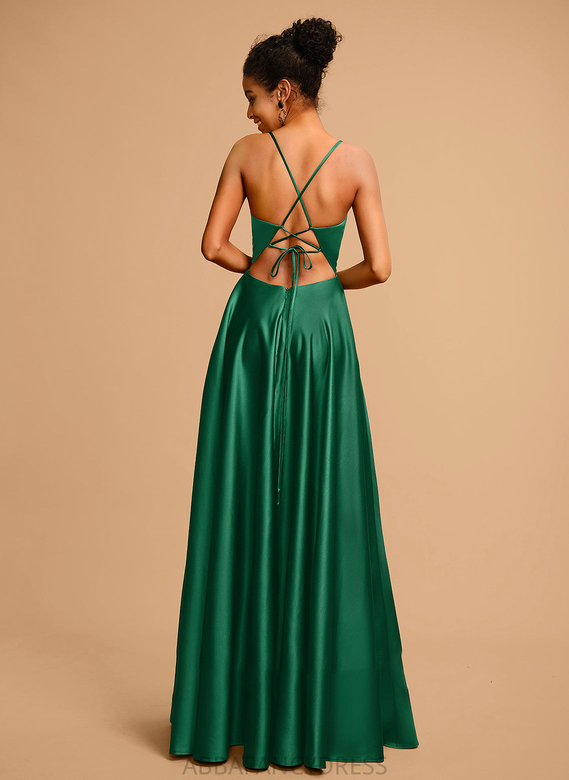 Satin V-neck Floor-Length A-Line Prom Dresses Azul