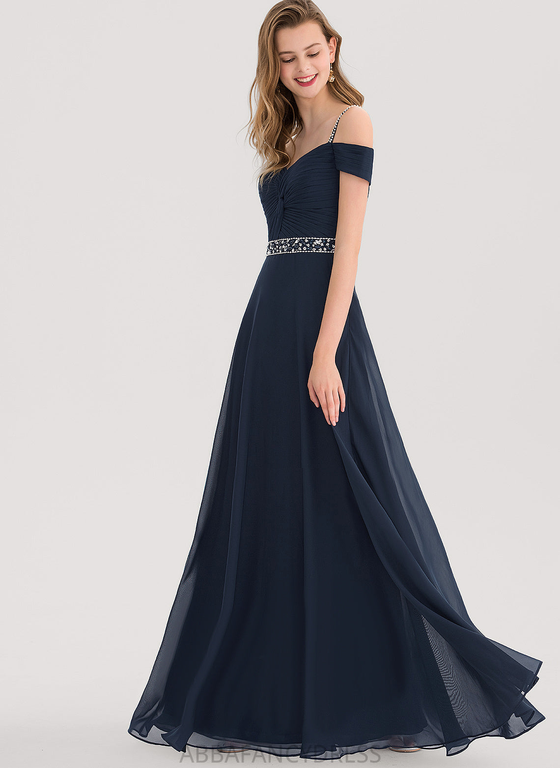 Sophie Chiffon With Sequins Prom Dresses A-Line Floor-Length Beading Cold Shoulder V-neck Pleated