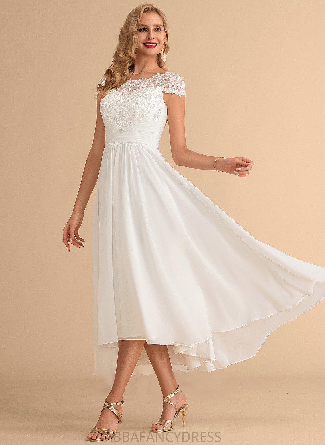 Wedding Dresses Olivia Chiffon Scoop Dress Neck Asymmetrical Wedding A-Line