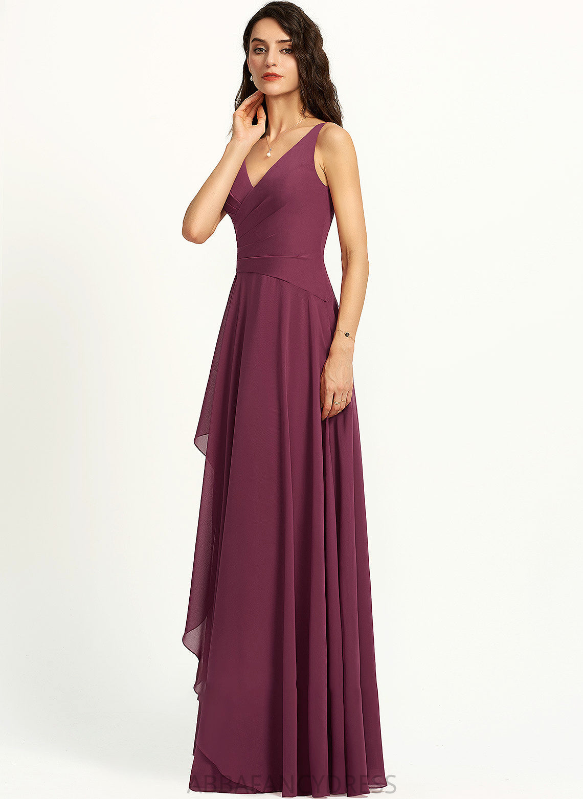 Neckline Fabric Silhouette Length V-neck A-Line Embellishment SplitFront Floor-Length Imani A-Line/Princess Sleeveless