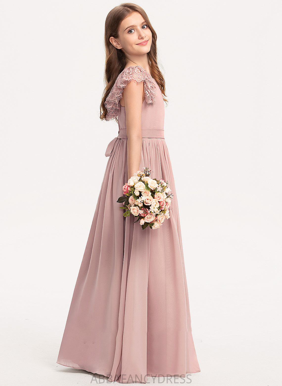 With A-Line Lace Junior Bridesmaid Dresses Bow(s) Neck Jordin Floor-Length Scoop Chiffon