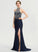 With Scoop Front Coral Neck Sweep Sheath/Column Jersey Split Train Prom Dresses Sequins Beading