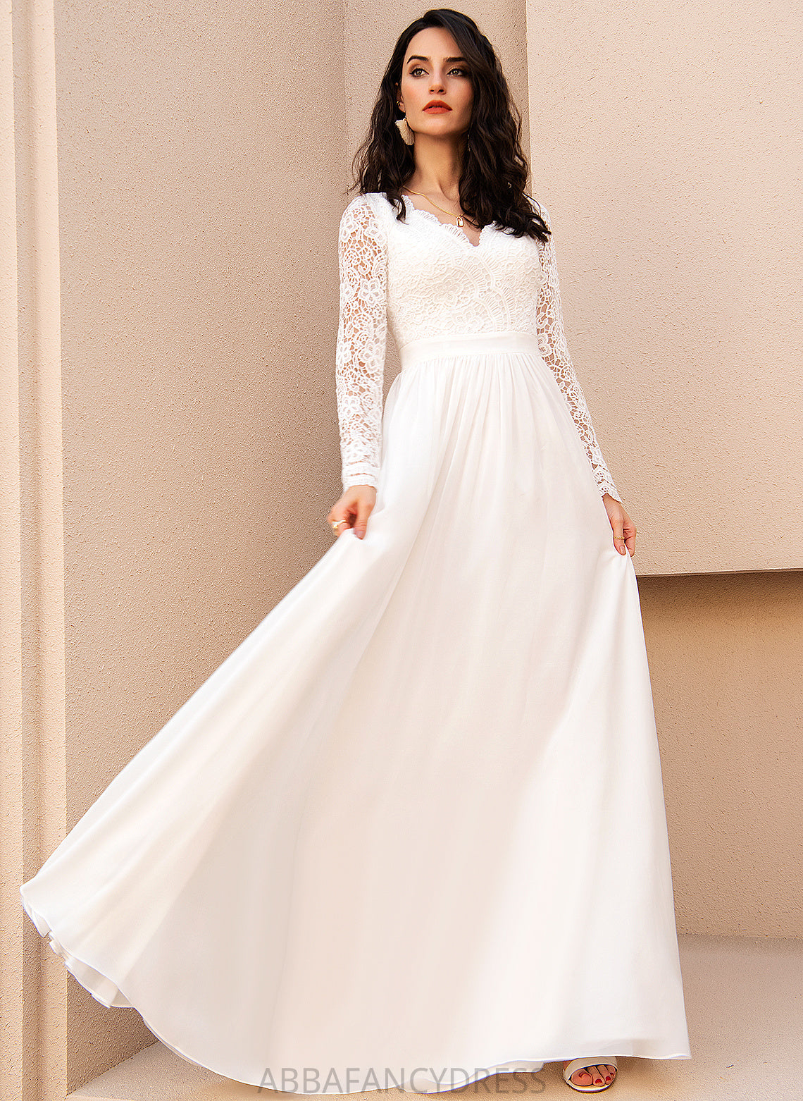 V-neck Lace Floor-Length A-Line Dress Chiffon Belen Wedding Dresses Wedding